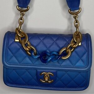 CHANEL Royal Blue Quilted Crossbody with Gold Chain
